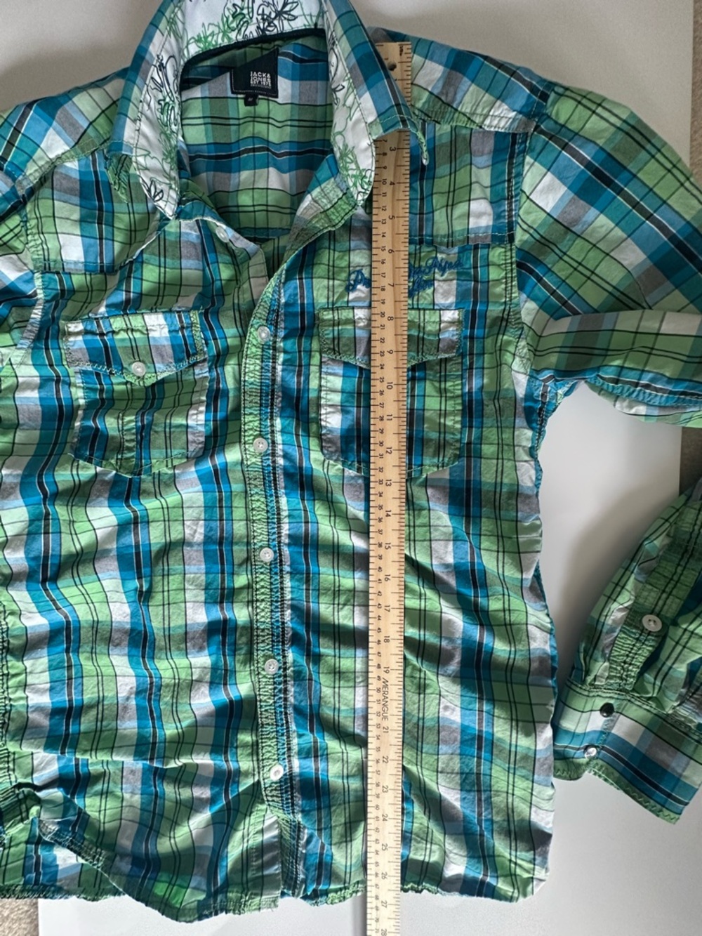Jack & Jones Plaid Rockabilly Western Shirt Mens Medium Green Blue Retro Y2K Top - Picture 11 of 11